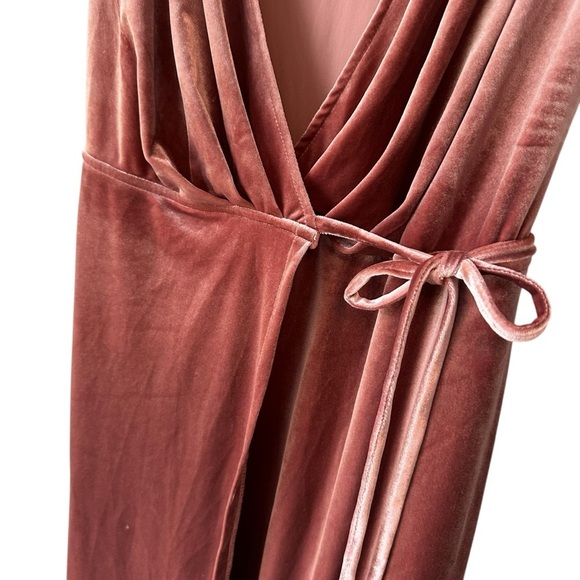 After Six Elegant Velvet Wrap Dress, Flutter Sleeve, Rose Pink, Regencycore, XS - Picture 3 of 13